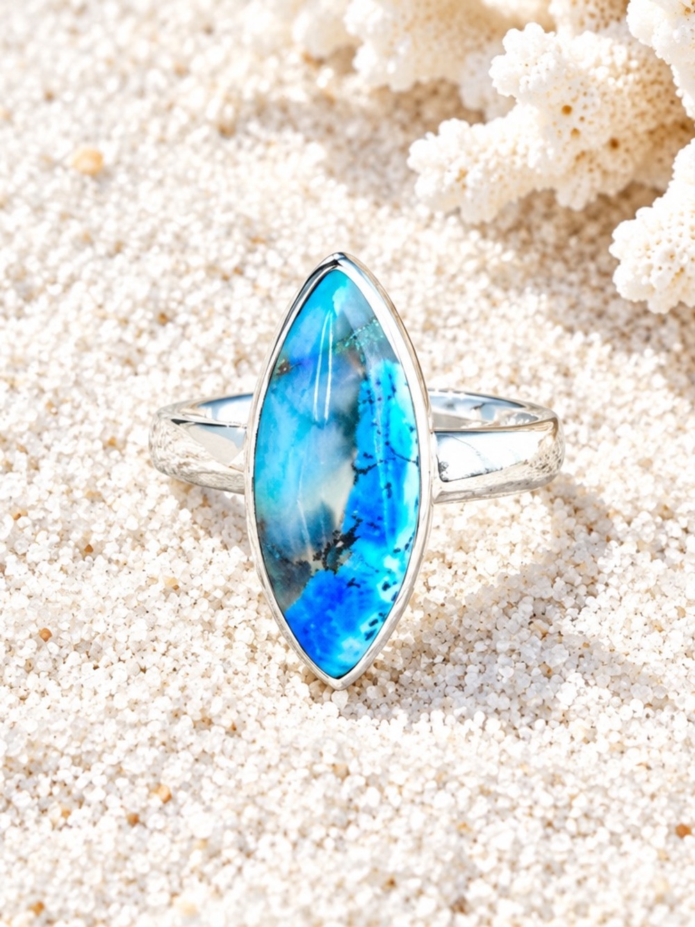 NEW! Blue Tinted Dendritic Opal Ring